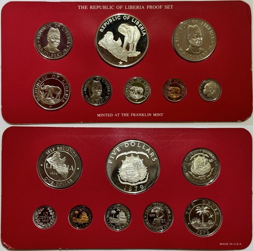 Liberia 1979 8 Coin Key Proof Set O. A. U. July Mintage 1,857 w/ Silver Elephant - Picture 2 of 3
