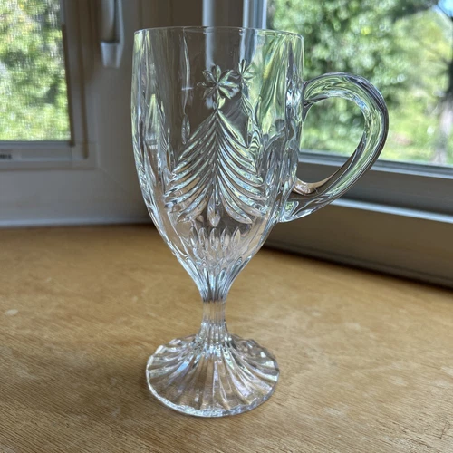 MIKASA Crytal Cut CHRISTMAS TREE 7" Irish Mug Glass Coffee Hot or Cold Handle