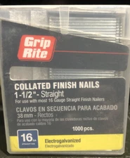 Grip-Rite 16 GA Galvanized 1-1/2” Straight Finish Nail 1000 pcs