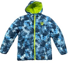 Nike Puffer Coat Hooded Youths Med Blue Tie Dye Lime Green Accents