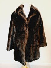 Vintage Astraka Of London Faux-Fur Mid Length Black Coat Ladies UK Size 10