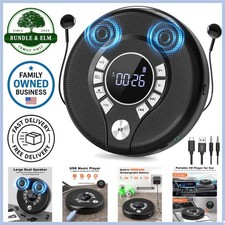 Portable CD Player Rechargeable Battery AUX USB FM Dual Speakers with Backlight