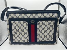 GUCCI Vintage PVC GG Supreme Sherry Line Shoulder Bag Crossbody Navy Used Women