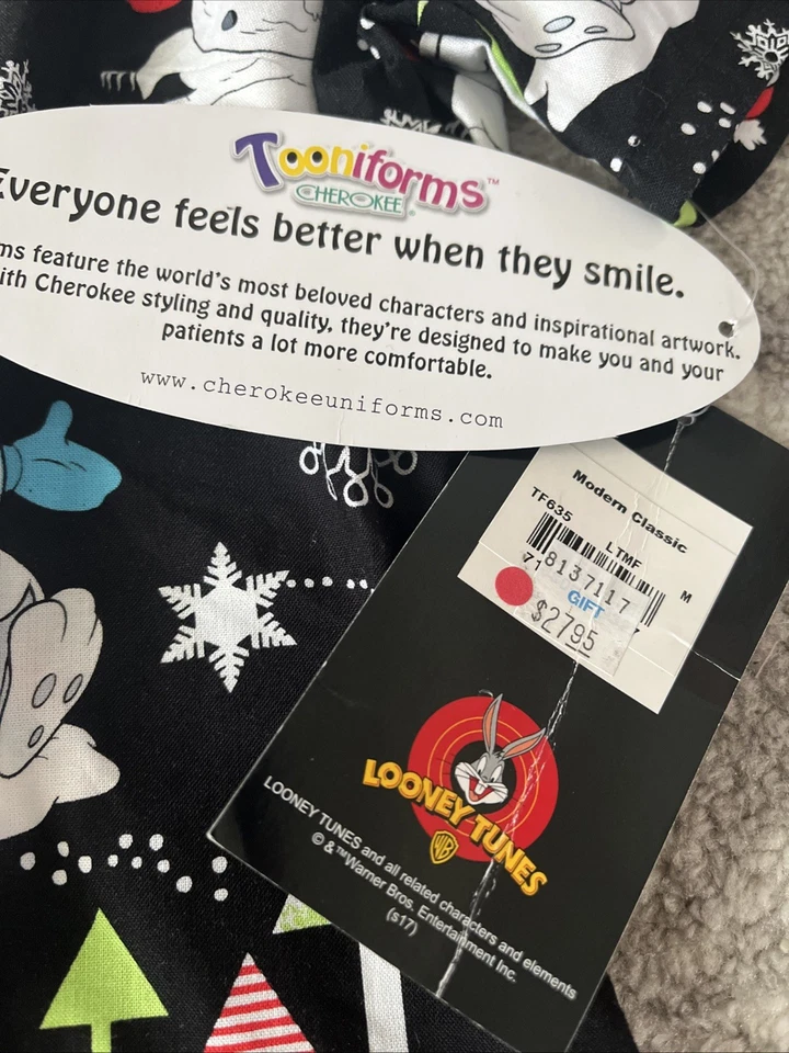 Looney Tunes Scrub Top Womens Size Medium Cherokee Tooniform V Neck Pockets New - Image 2 of 4