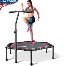Fitness Trampoline W/ Adjustable Handle Bungee Rope Quiet Safe Rebounder Adults
