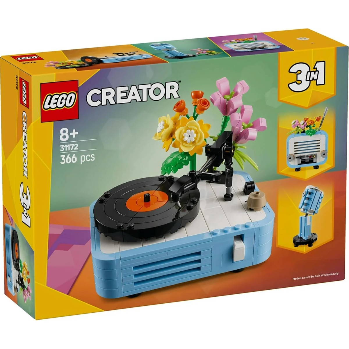 NEW! LEGO 3 in 1 Record Player w/ Flowers, Microphone, Radio Set