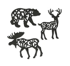 Set of 3 Cast Iron Lodge Design Kitchen Trivets Wall Hanging Art Deer Moose Bear