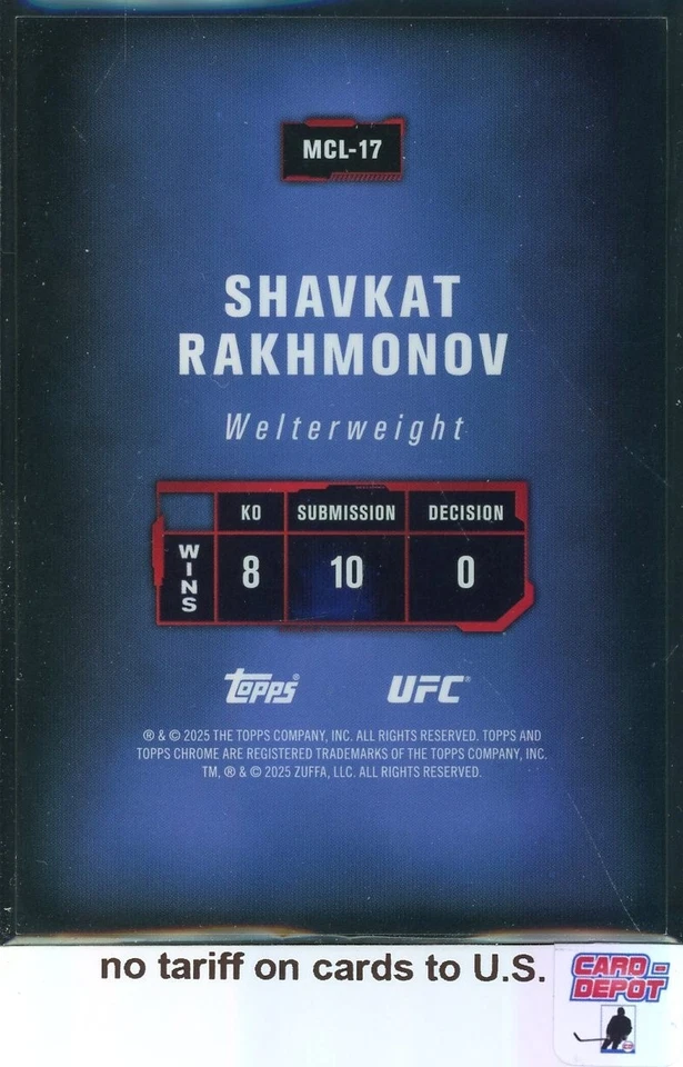 2025 Topps Chrome UFC Mission Control Gold Refractors #MCL17 Shavkat Rakhmonov - Image 2 of 2