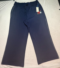 A ropostale Sport Women s 1X Navy Fleece Wide Leg Pants Rose Logo Drawstring