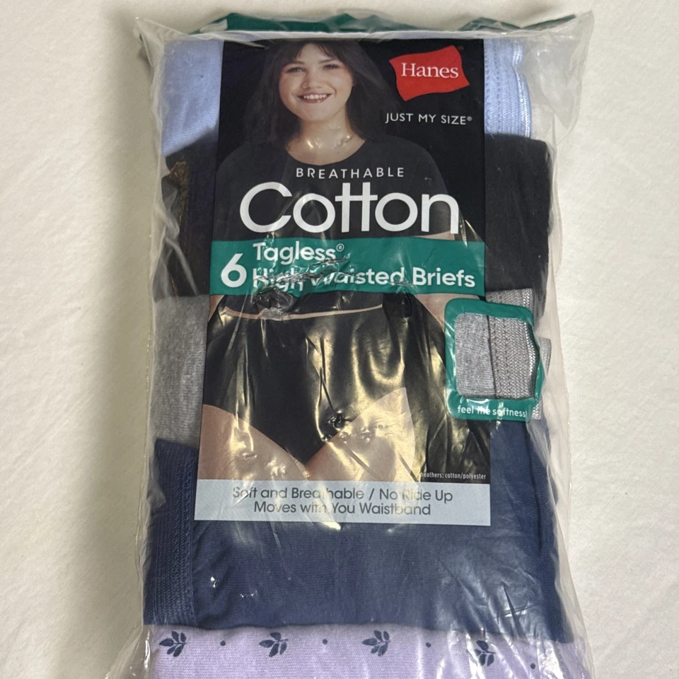 HANES Just My Size 11/3X Cotton High Waisted Brief 6 Pk Tagless Underwear Multi - Image 2 of 4