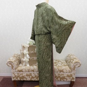 Antique Komon kimono Silk Plant pattern Green 59.8inch Women's