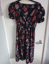 Womens New Look Maternity Black Red Floral Summer Dress - Size 8 - VGC