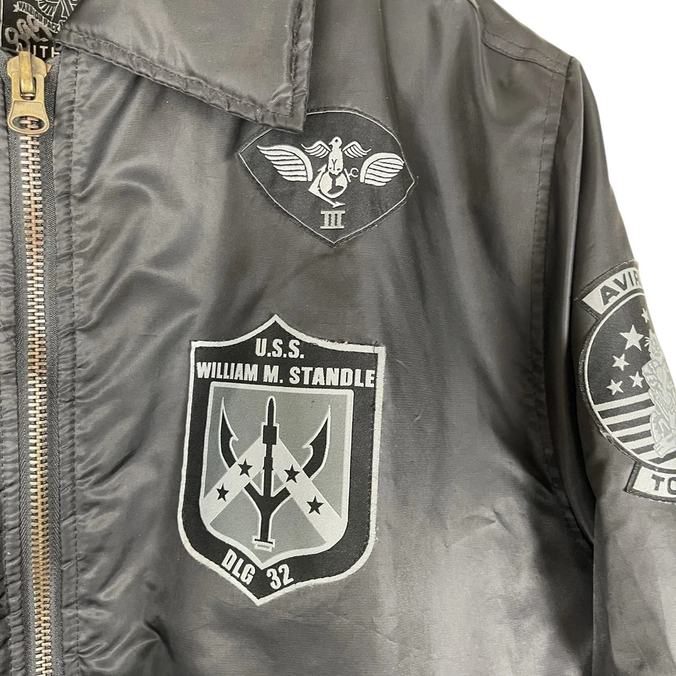 Chaqueta de vuelo AVIREX Tomcat Bomber para hombre talla grande negra parches bolsillos Foto 3 de 4