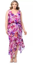Xscape Women's Purple Floral Blouson High-Low Dress Size 6