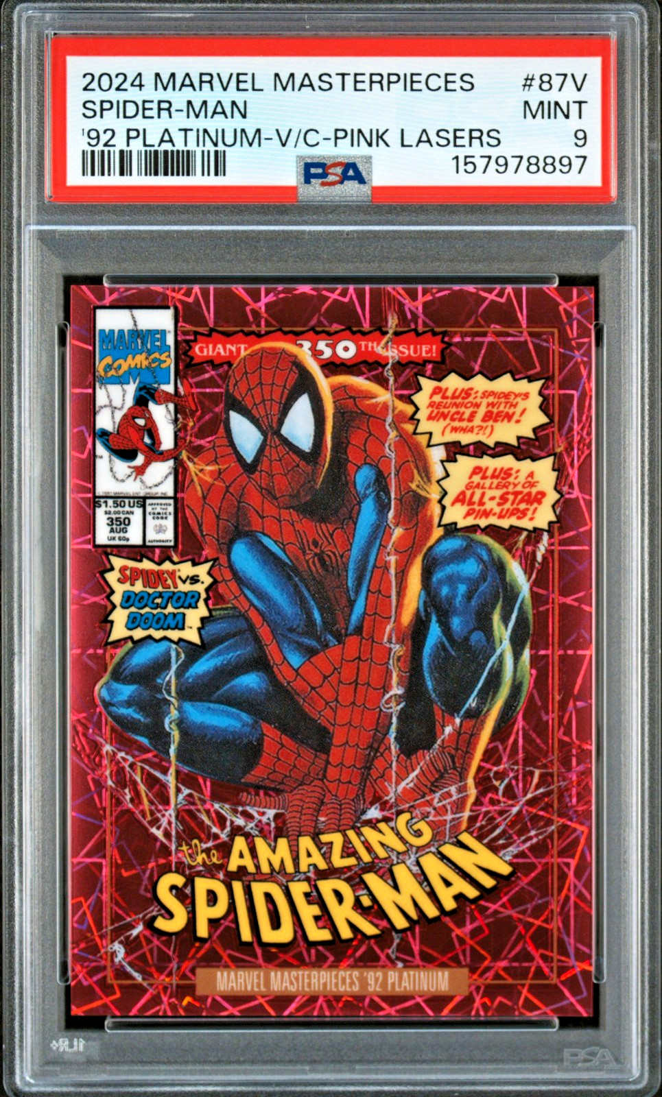 2024 Marvel Masterpieces '92 Platinum PINK LASERS VARIANT #87V Spider-Man PSA 9