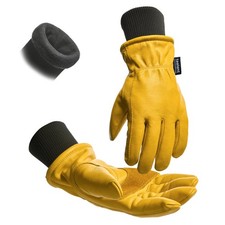 Winter Leather Work Gloves for Men, 100 Grain Cowhide with Water Resistance,...