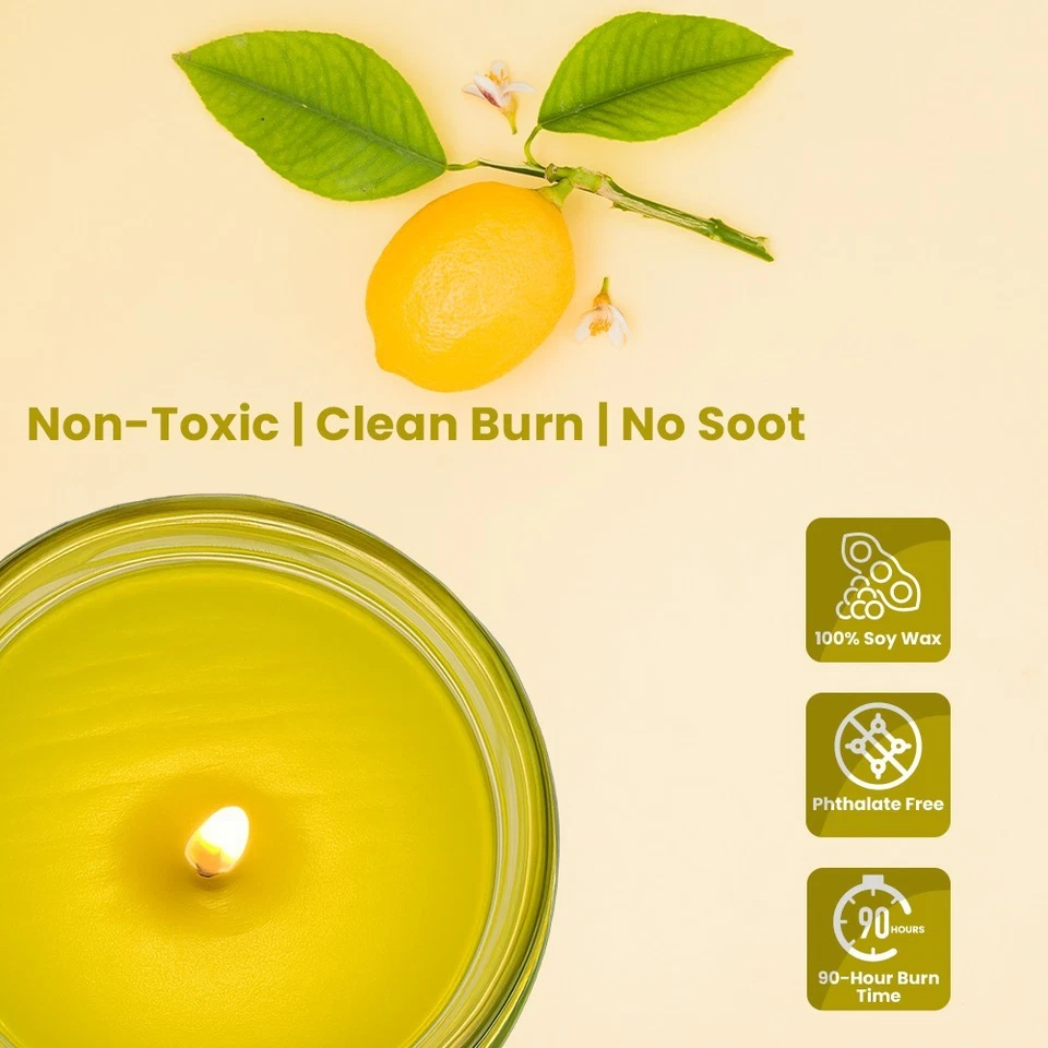 Velas eliminadoras de olores perfumadas con humo FPN 12 OZ vela de cera de soja aroma a limón 2 piezas Foto 3 de 4