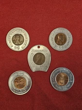 (LOT OF 5) 1c Vintage Encased Lincoln Cents Oil & Political Lucky Penny