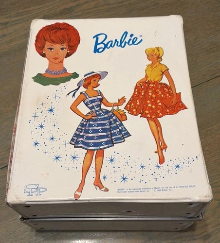 VTG 1964 BARBIE Travel Trunk Accessory Doll DOUBLE WIDE White Case w/Skipper👀