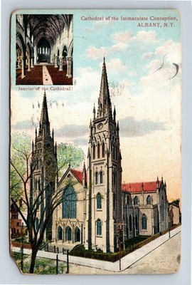 Albany NY, Cathedral Immaculate Conception New York c1913 Vintage Postcard