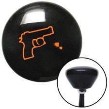 Orange Gun Outline W Bullet Holes Black Retro Shift Knob W M16x1.5 Insert Orange Gun Outline W Bullet Holes Black Retro Shift Knob W M16x1.5 Insert