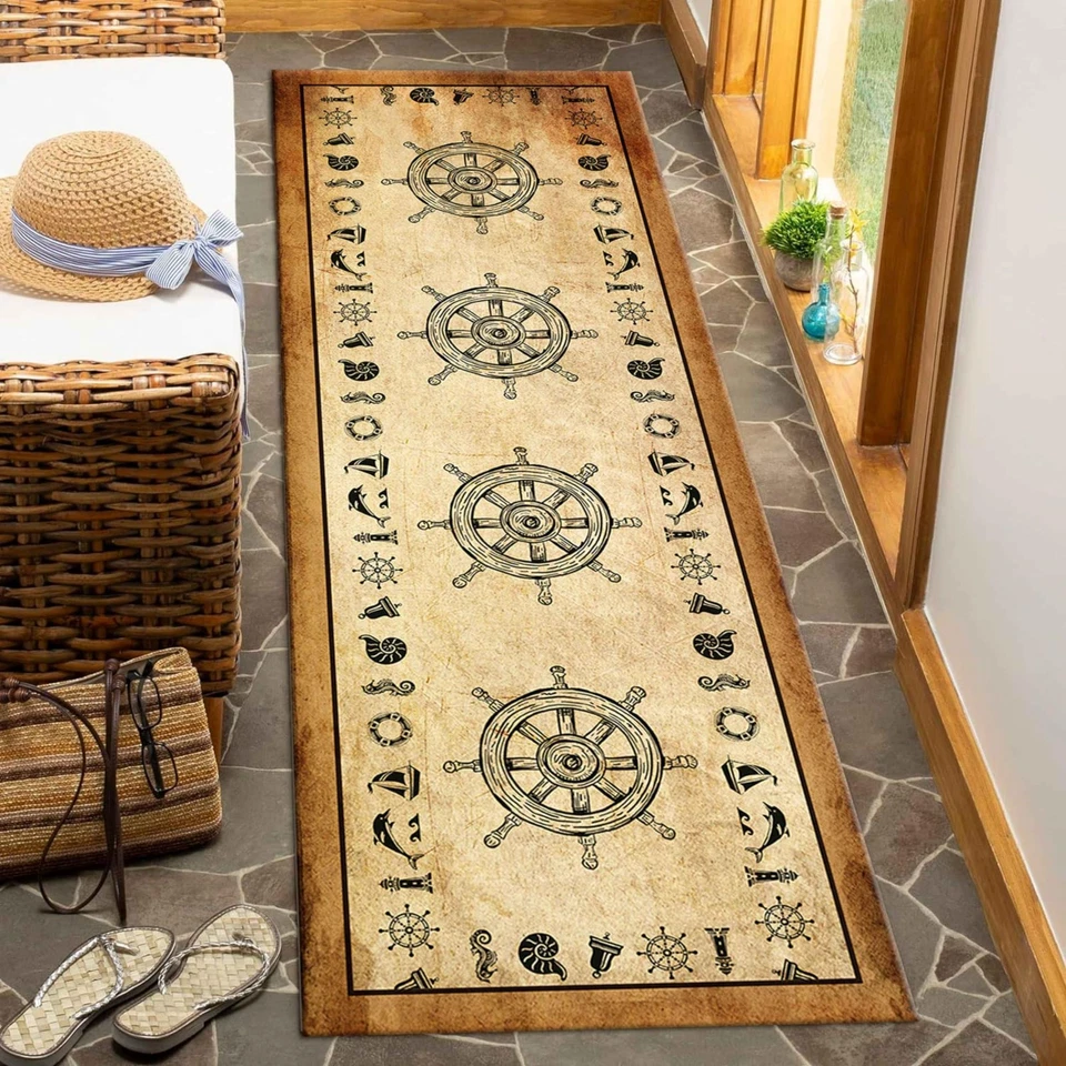 Corredor náutico para alfombra de pasillo, 2x7 pies, volante retro alfombra océanos, mar... Foto 3 de 4