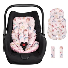 Infant Car Seat Insert Cushion with Strap Covers, Reversible Head Support