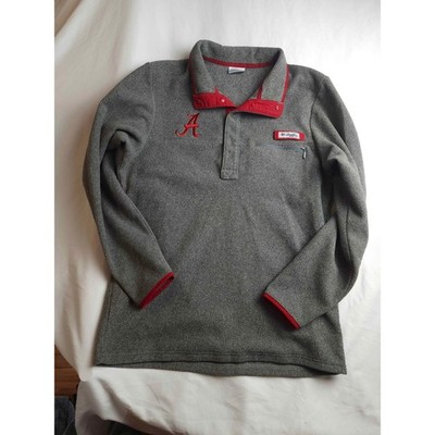 Columbia PFG Alabama Crimson Tide Fleece Pullover Grey Red Snap Neck Mens Small