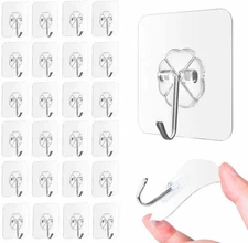 33Lbs Adhesive Hooks for Hanging on Wall or Ceiling, Heavy Duty, Clear, Damage F