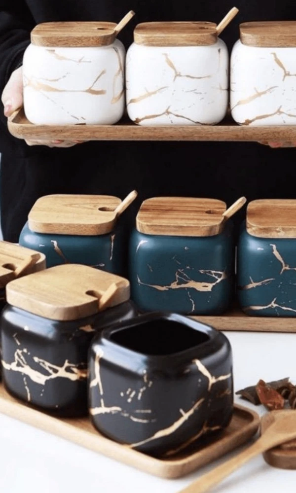 Marble Porcelain Kitchen Seasoning Set of 3