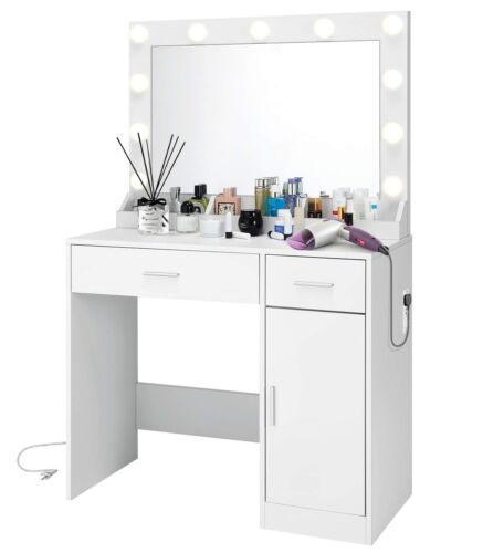 LED Schminktisch Frisiertisch mit 2/5 Schubladen und Steckdosen 1 Schrank Modern - Bild 18 von 67