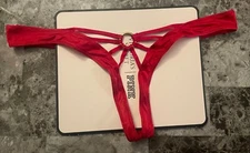 NWT VICTORIA'S SECRET RED SMOOTH STRAPPY GOLD RING CROTCHLESS THONG PANTIES
