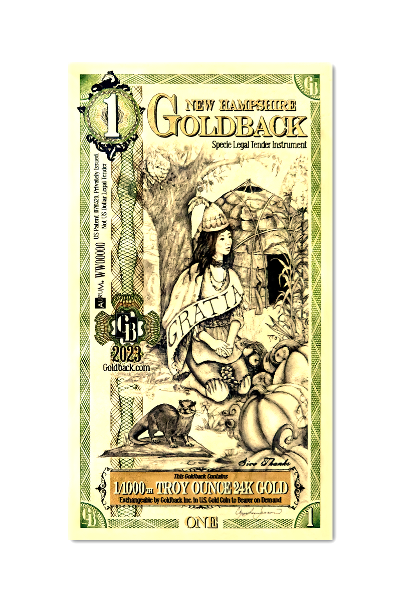 LOT 20 X 1 NEW HAMPSHIRE GOLDBACK 24K GOLD 1/1000 OZ -DISCONTINUED