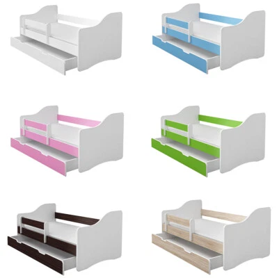 Jugendbett und Matratze mit einer Schublade Kinderbett Weiß ACMA HAPPY