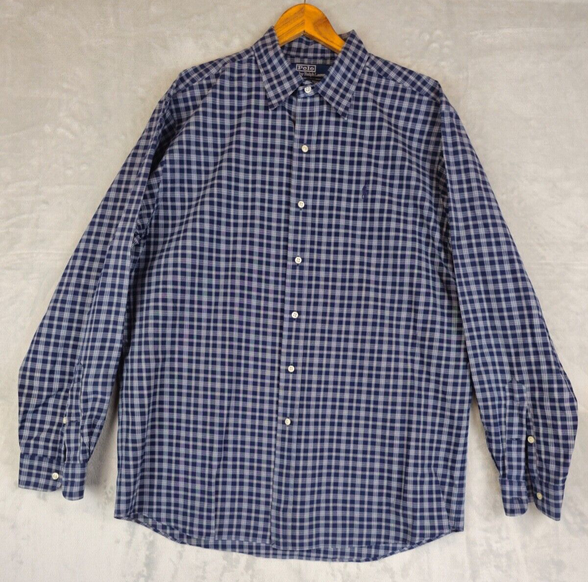 Polo Ralph Lauren camicia con bottoni uomo grande blu Lowell Sport Gingham plaid pony