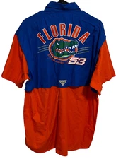 FLORIDA GATORS 53 Men PFG Fishing Button Short Sleeve Cotton Shirt L Columbia