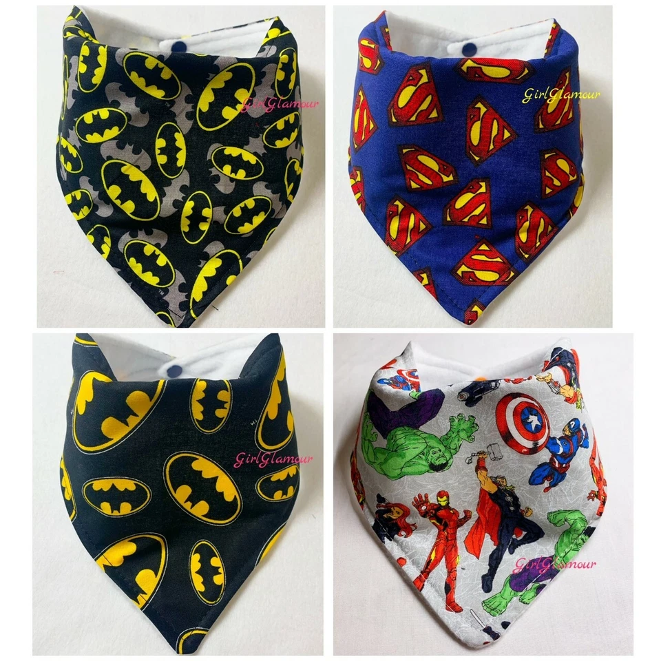 HANDMADE Avengers Batman Spiderman Lätzchen Superman Kostüm Superheld Comics Babynahrung Windel