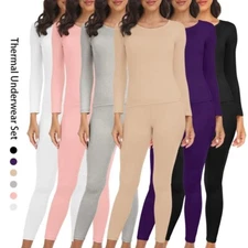 Women's Thermal Underwear Long Johns Base Layer Tops and Bottom Stretch Sets US