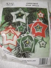 Christmas Star Bells Ornaments Plastic Canvas Needlepoint Kit by KMG Designs F2