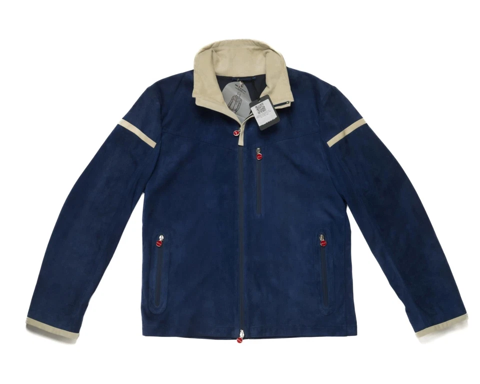 Kiton Napoli $12,720 NWT Blue Lambskin Suede Blouson Jacket (50 IT) M - Image 2 of 4