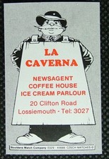 Matchbox label La Caverna Newsagents Clifton Road Lossiemouth Moray MM691