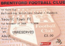 Ticket - Brentford v Yeovil Town 21.11.06 FA Youth Cup