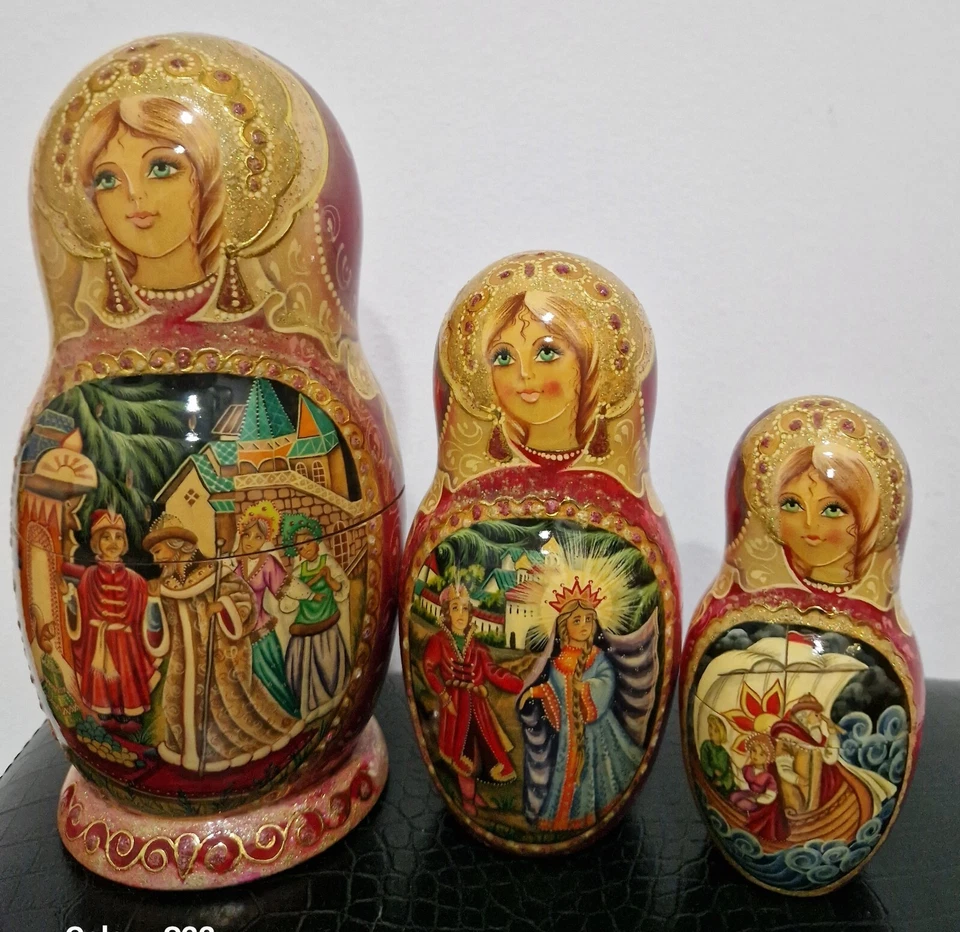 7 Fuguras  de MATRIOSHKA de madera pintado a mano 22 cm. Vintage 2004 - Imagen 4 de 4