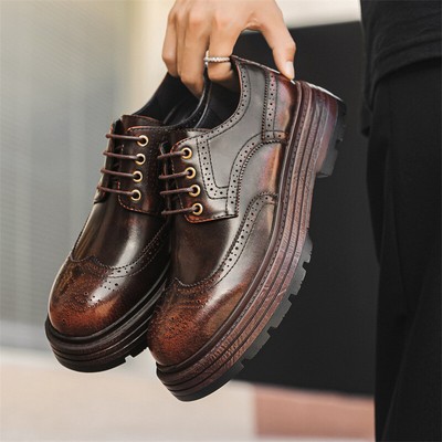 British Style Lace Up Men's Carved Wing Tip Business Wedding Shoes Brogues Retro