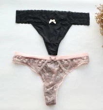 2 Pack Women Sexy Floral Mesh&Smooth Thongs Underwear Hipster G-string Panties S