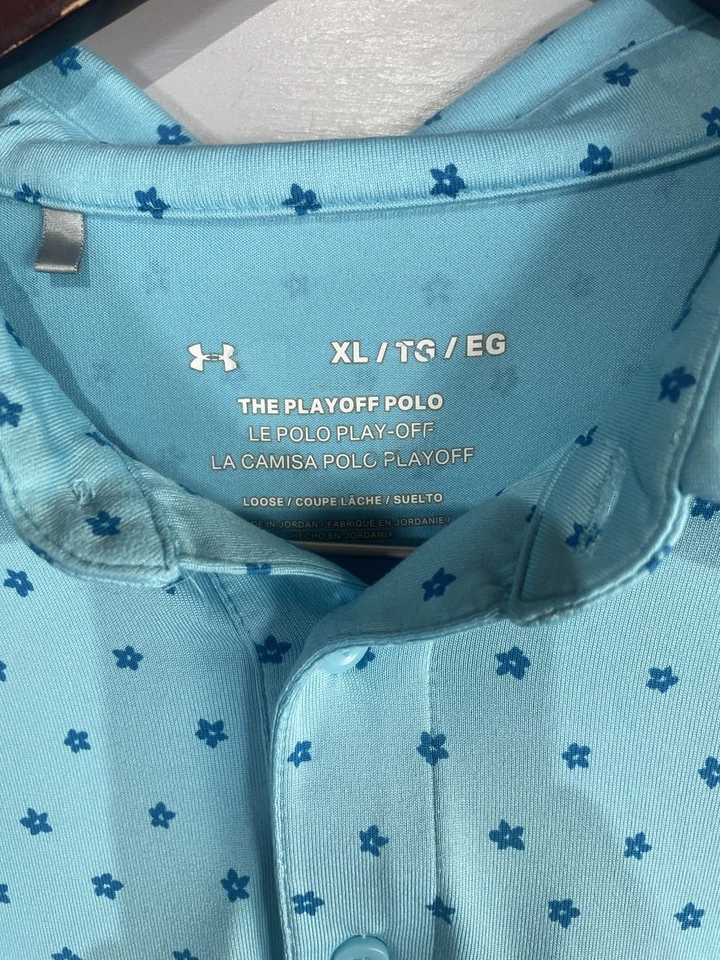 Under Armour The Playoff Polo Baby Blue Star AOP Performance Golf Polo Mens XL - Image 3 of 4