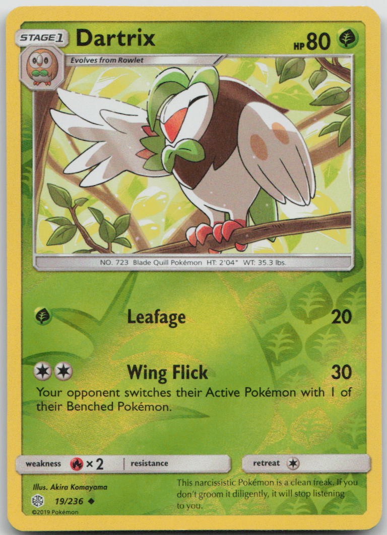 Dartrix Reverse Holo Uncommon SM - Cosmic Eclipse 19/236 NM
