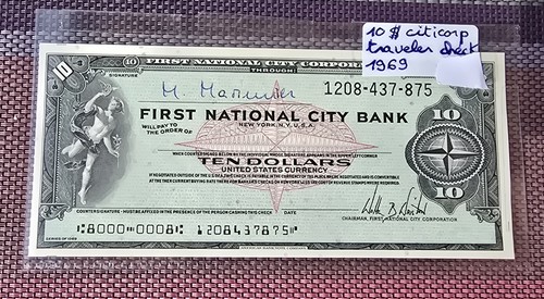 Chèque de voyage 10 USD Citibank – 1969 – Traveler’s Check vintage USA AU