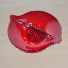 VIKING GLASS Ruby Red Amberina Divided Bowl Dish Vintage MCM Beautiful Fabulous