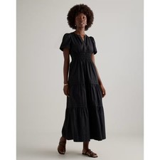 Quince Black 100% Organic Cotton Poplin Tiered Maxi Dress Sz S